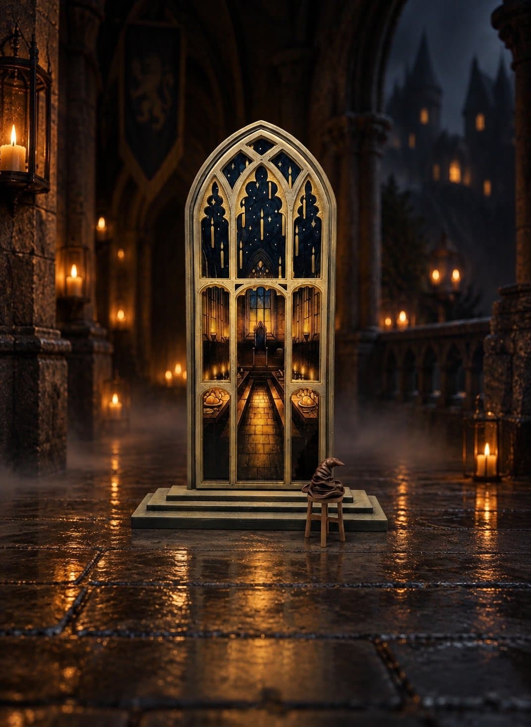vidriera del gran comedor de hogwarts figura decorativa coleccionable
