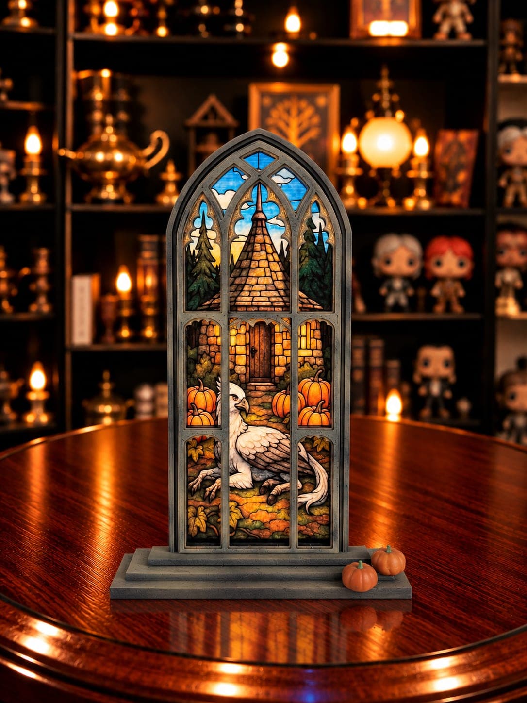 vidriera de buckbeak el hipogrifo en la cabaña de hagrid figura coleccionable mundo magico