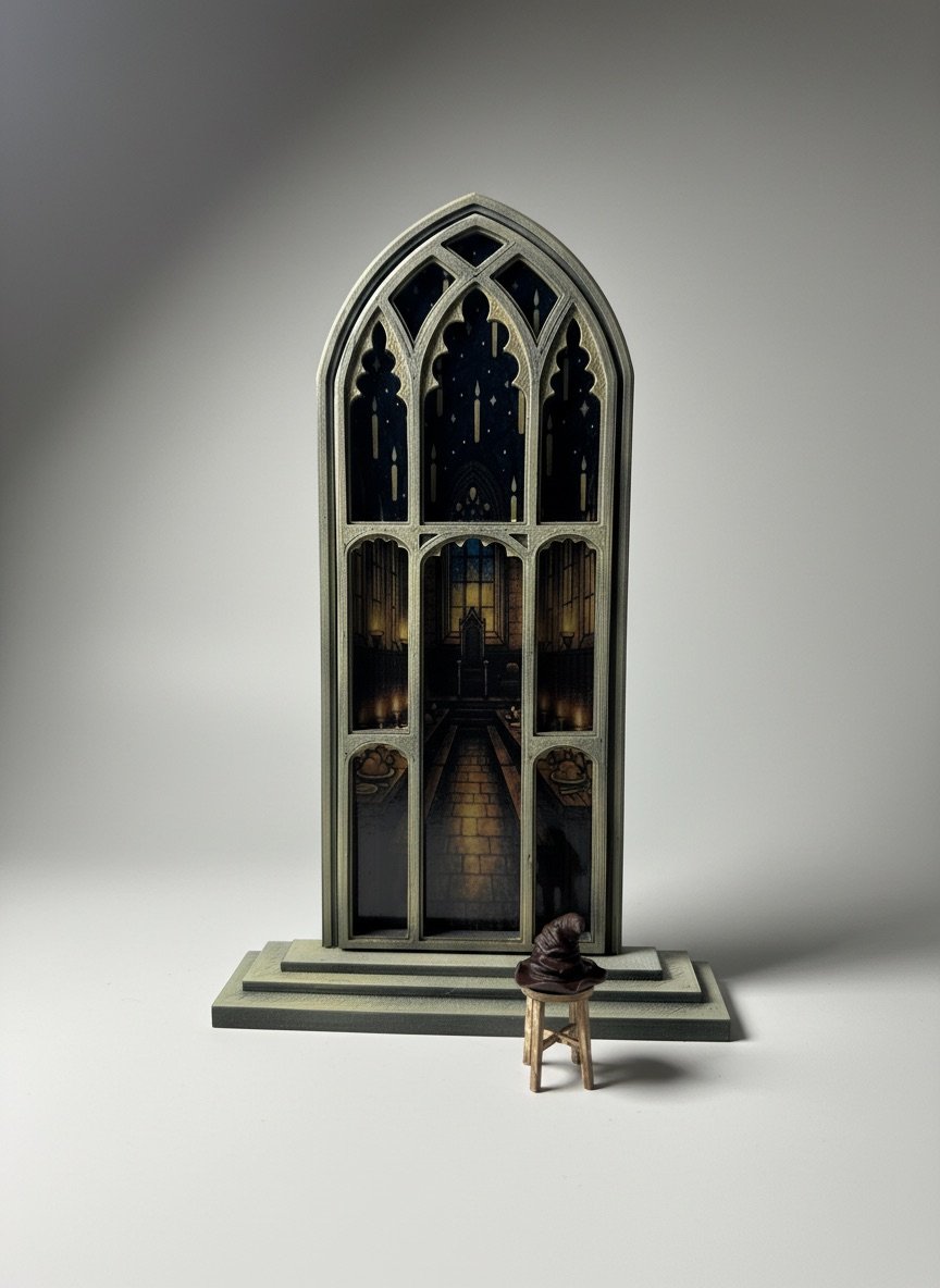 vidriera del gran comedor de hogwarts inspirada en la arquitectura mágica del castillo del mundo mágico de harry potter figura decorativa coleccionable